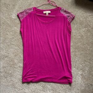Michael Kors Fuchsia Embellished Short Sleeve Top